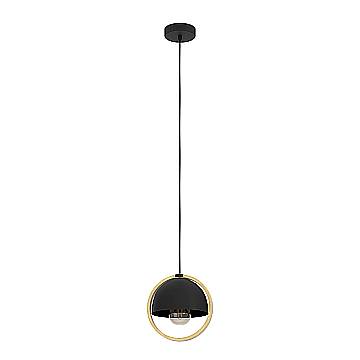 Lampadario A Sospensione Vintage Callow Acciaio Nero Legno 1 Luce E27