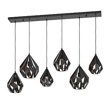 Lampadario A Sospensione Vintage Carlton 1 Acciaio Nero Rame 6 Luci E27