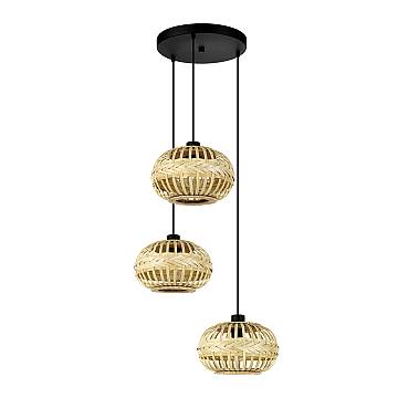 Lampadario A Sospensione Vintage Amsfield 1 Acciaio Nero 3 Luci E27