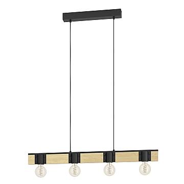 Lampadario A Sospensione Vintage Bailrigg Acciaio Nero 4 Luci E27
