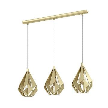 Lampadario A Sospensione Vintage Carlton Acciaio Oro 3 Luci E27