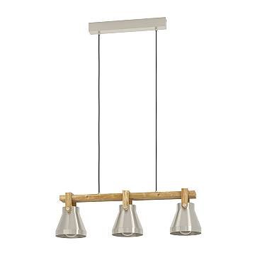 Lampadario A Sospensione Vintage Cawton Acciaio Legno 3 Luci E27