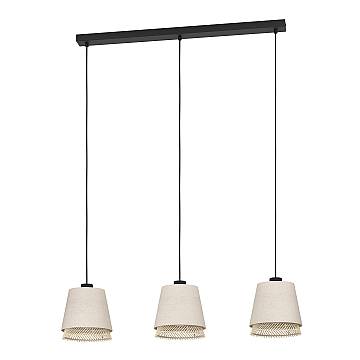 Lampadario A Sospensione Vintage Tabley Acciaio Nero Legno 3 Luci E27 Lampadario A Sospensione Vintage Tabley Acciaio Nero Legno 3 Luci E27