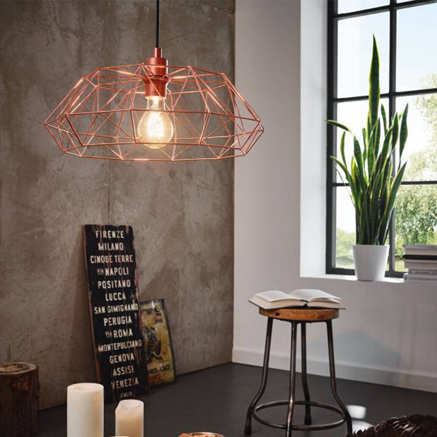 Sospensione Rustica-Country Cartlton 2 Acciaio Rame 1 Luce E27 49488