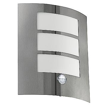 Applique Esterno Contemporanea City Acciaio Argento Policarbonato Bianco E27