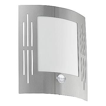 Applique Esterno Sensore City Acciaio Argento Policarbonato Bianco E27