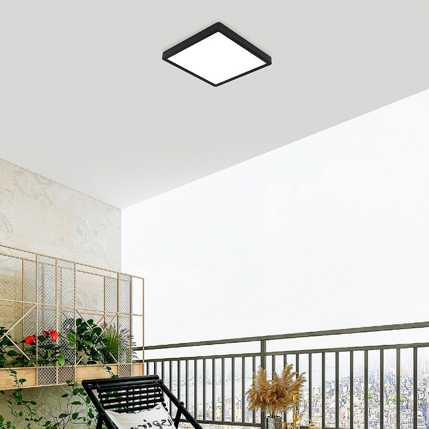 Plafoniera Quadrata Esterno Argolis 2 Acciaio Nero Policarbonato Bianco Led 900281