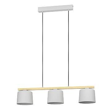 Lampadario A Sospensione Minimal Mariel Acciaio Grigio Legno 3 Luci E27