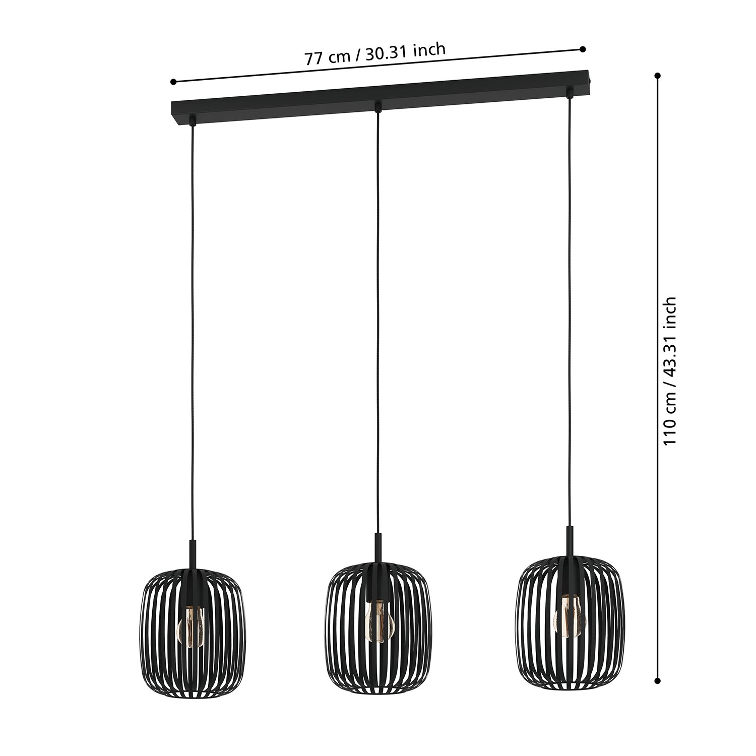 Lampadario A Sospensione Minimal Romazzina Lineare Acciaio Nero 3 Luci E27 900495