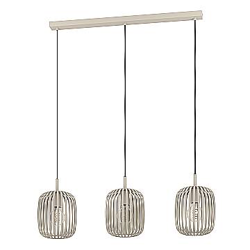 Lampadario A Sospensione Minimal Romazzina Lineare Acciaio Sabbia 3 Luci E27
