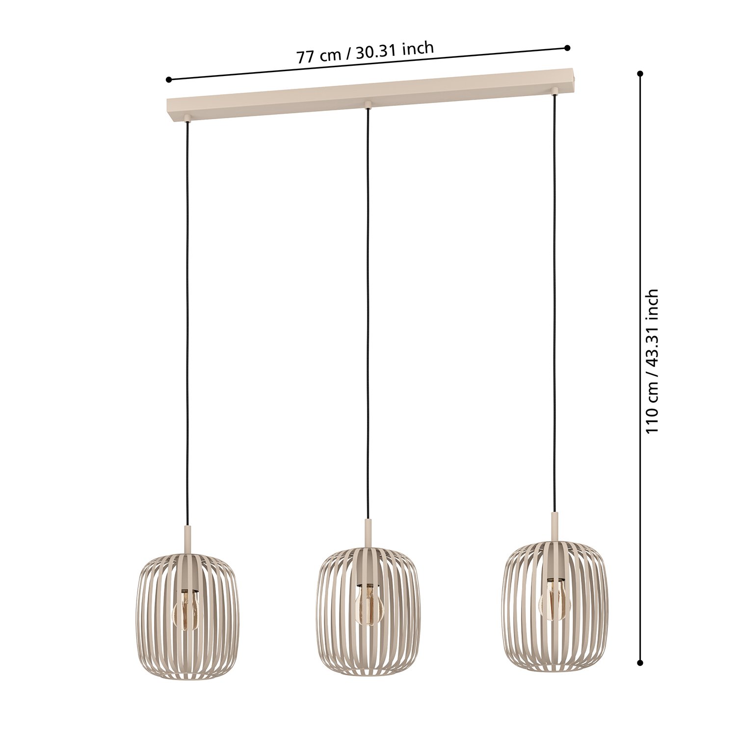 Lampadario A Sospensione Minimal Romazzina Lineare Acciaio Sabbia 3 Luci E27 900497