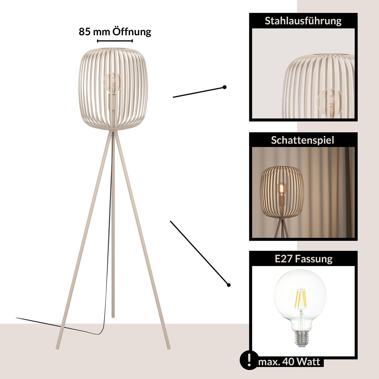 Piantana Minimal Romazzina Acciaio Sabbia 1 Luce E27 900523