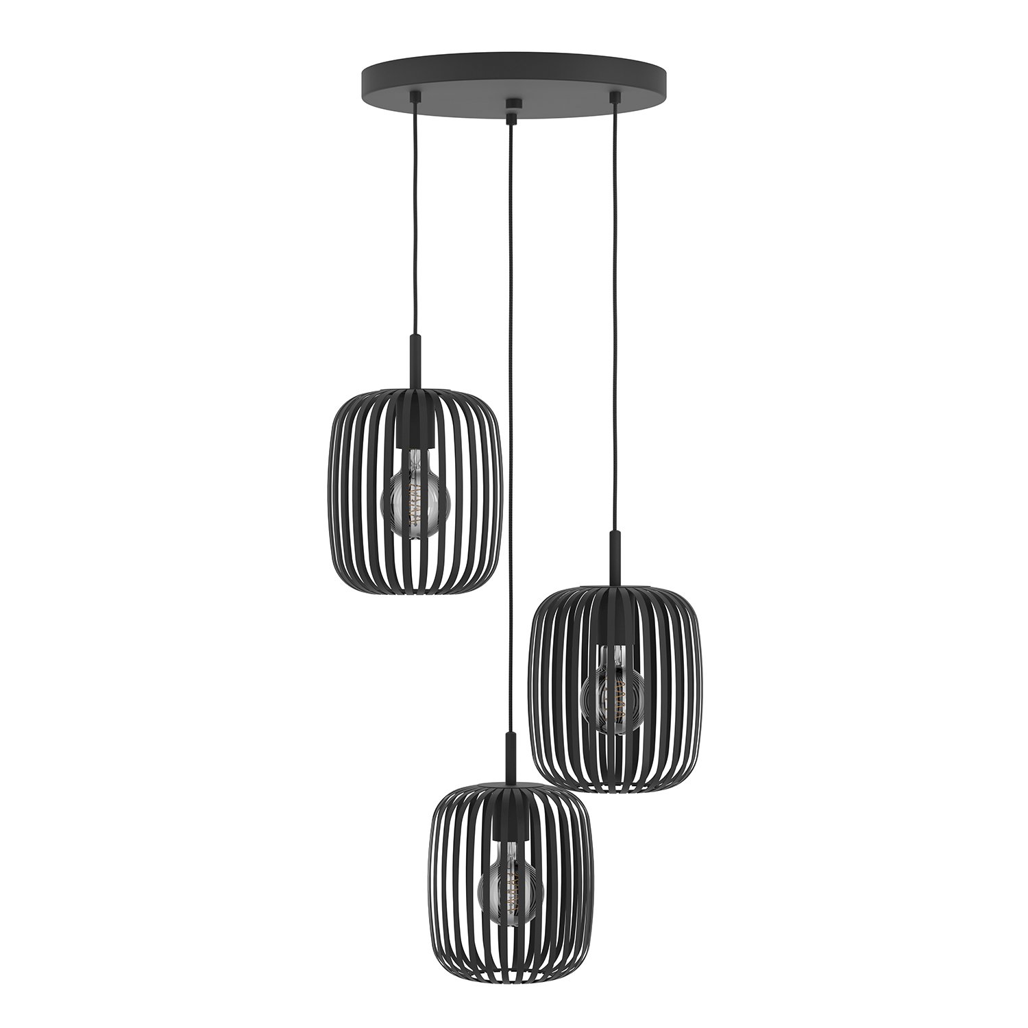 Lampadario A Sospensione Minimal Romazzina Acciaio Nero 3 Luci E27 900686