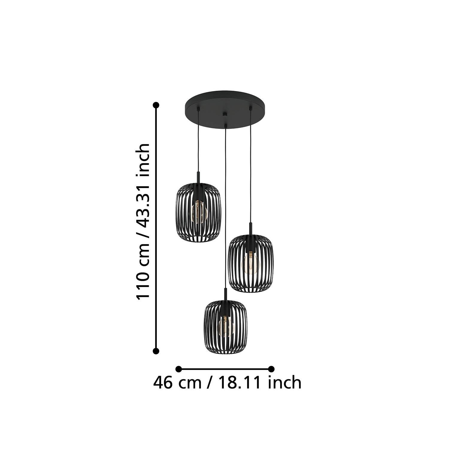 Lampadario A Sospensione Minimal Romazzina Acciaio Nero 3 Luci E27 900686