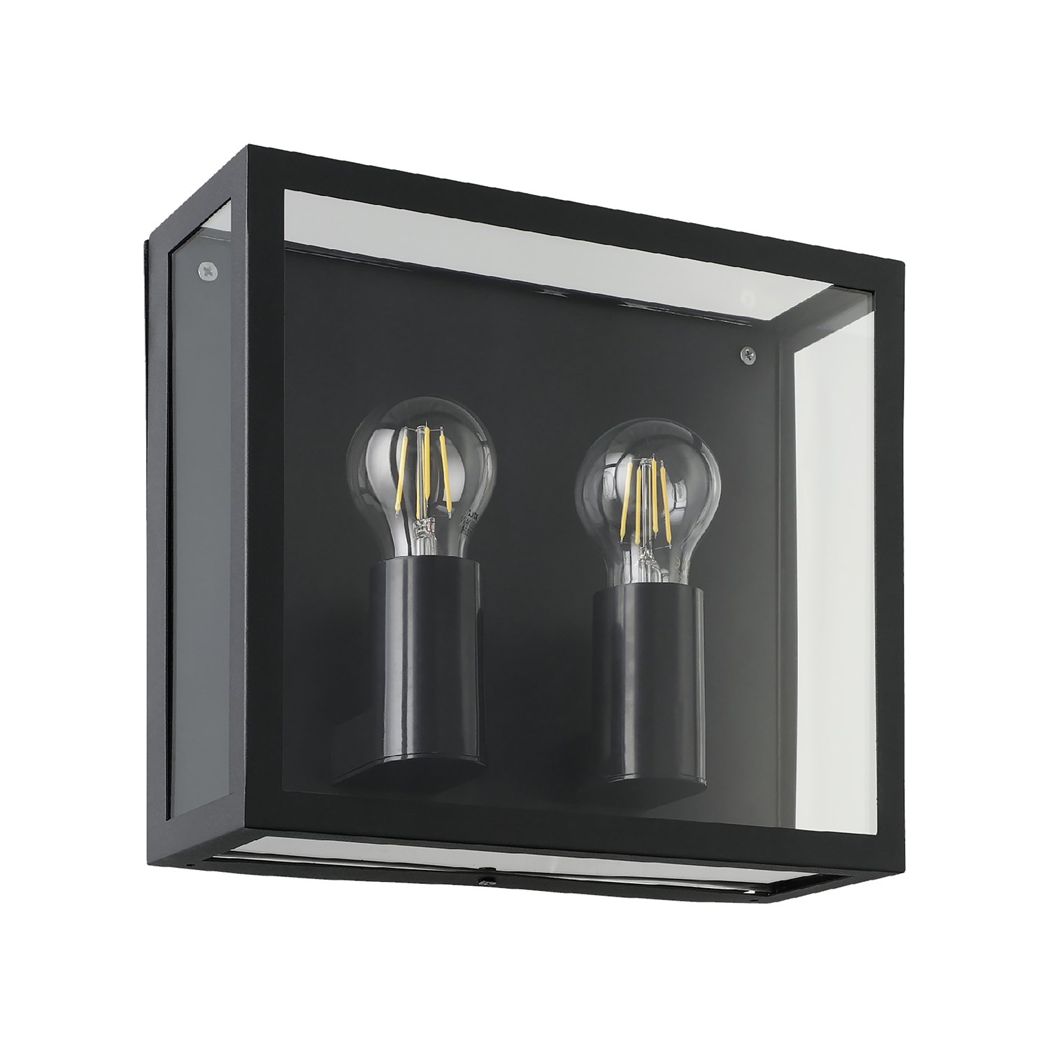 Applique Esterno Contemporanea Alamonte 1 Acciaio Nero Vetro Bianco 2 Luci E27 900698