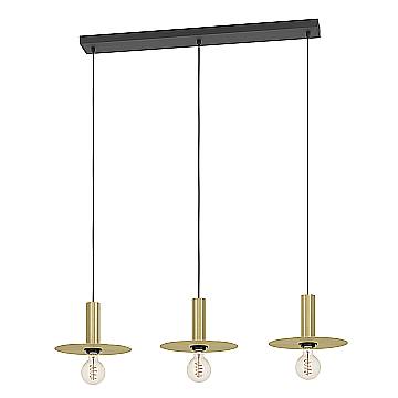 Lampadario A Sospensione Moderno Escandell Acciaio Nero Ottone 3 Luci E27