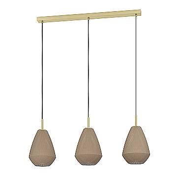 Lampadario A Sospensione Moderno Caprarola Acciaio Ottone Spazzolato 3 Luci E27