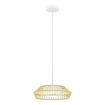 Sospensione Minimal Yuku-Z Acciaio Bianco Legno 1 Luce Led 22W 2600Lm