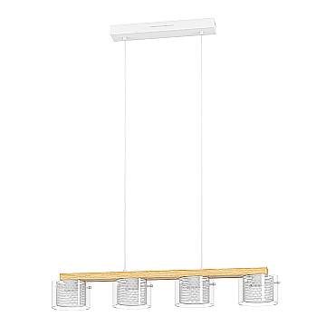 Lampadario Contemporaneo Portico-Z Metallo Bianco Legno 4 Luci Led 3,7W Lampadario Contemporaneo Portico-Z Metallo Bianco Legno 4 Luci Led 3,7W