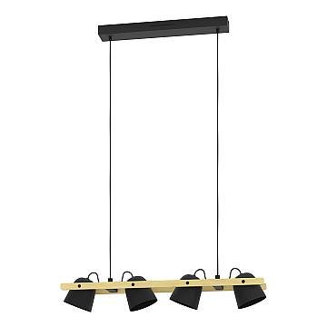 Lampadario Contemporaneo Hornwood-Z Acciaio Nero Legno 4 Luci Led 3,7W Lampadario Contemporaneo Hornwood-Z Acciaio Nero Legno 4 Luci Led 3,7W