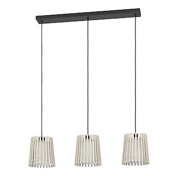 Lampadario A Sospensione Contemporaneo Fattoria Acciaio Nero Legno 3 Luci E27