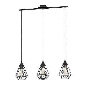 Lampadario A Sospensione Vintage Tarbes Acciaio Nero 3 Luci E27 Regolabile