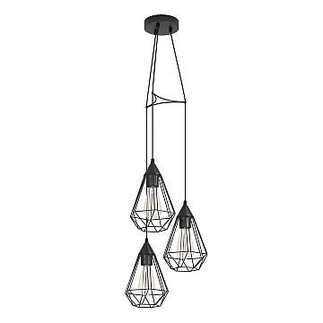 Lampadario A Sospensione Vintage Tarbes Acciaio Nero 3 Luci E27 D31