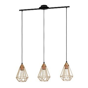Lampadario A Sospensione Vintage Tarbes Acciaio Nero Rame 3 Luci E27