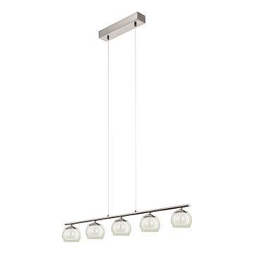 Lampadario A Sospensione Minimal Romagnese Acciaio Nichel Vetro 5 Luci Led 3,3W Lampadario A Sospensione Minimal Romagnese Acciaio Nichel Vetro 5 Luci Led 3,3W