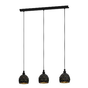 Lampadario A Sospensione Contemporaneo Roccaforte Acciaio Nero Oro 3 Luci E14