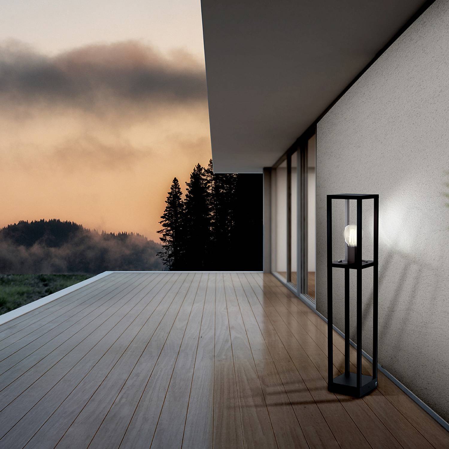 Piantana Esterno Contemporaneo Cascinetta Alluminio Nero Vetro Bianco 1 Luce E27 98715