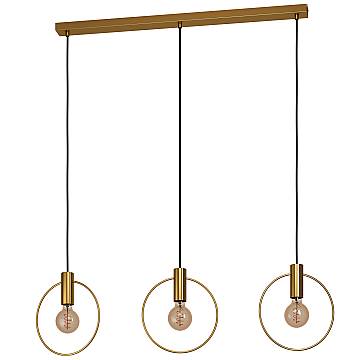 Lampadario A Sospensione Contemporaneo Manizales Acciaio Ottone 3 Luci E27