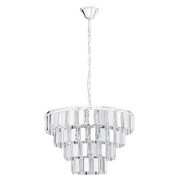 Lampadario A Sospensione Moderno Erseka Acciaio Cromo Cristallo 7 Luci E14