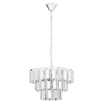 Lampadario A Sospensione Moderno Erseka Acciaio Cromo Cristallo 5 Luci E14