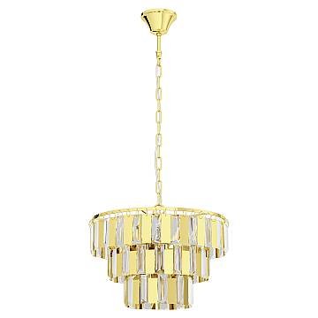 Lampadario A Sospensione Moderno Erseka Acciaio Ottone Cristallo 5 Luci E14