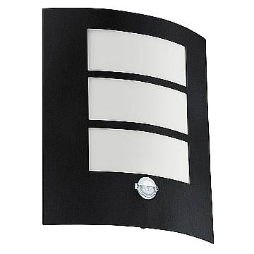 Applique Esterno Sensore Contemp City Metallo Nero Policarbonato Bianco E27
