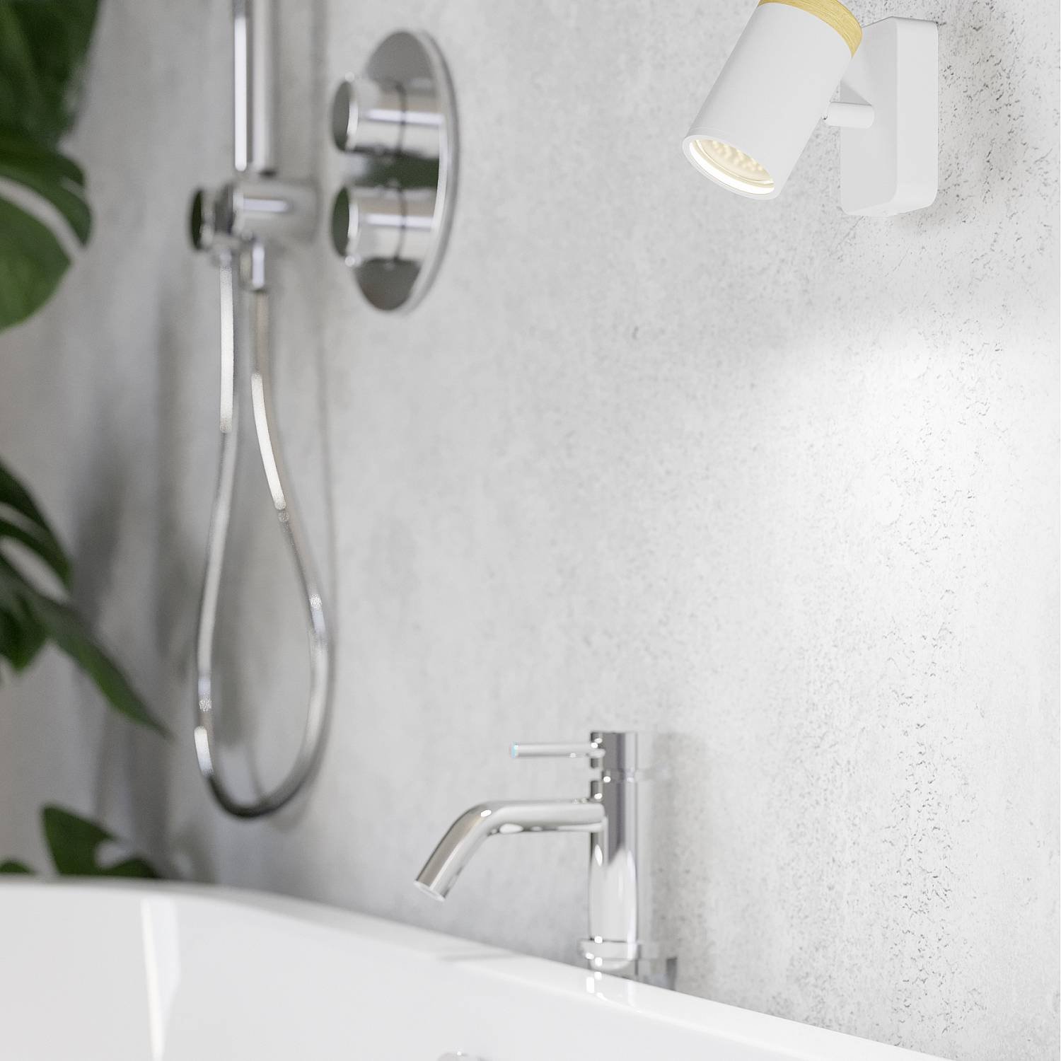 Faretti E Spot Moderno Consuma Metallo Bianco Legno Marrone 1 Luce Gu10 Ip44 300003
