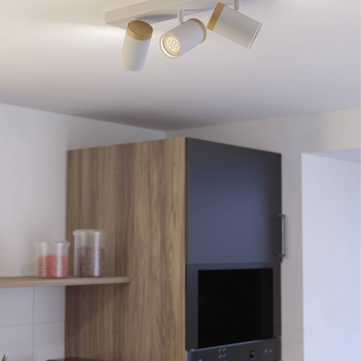Faretti E Spot Moderno Consuma Metallo Bianco Legno Marrone 3 Luci Gu10 Ip44 300004