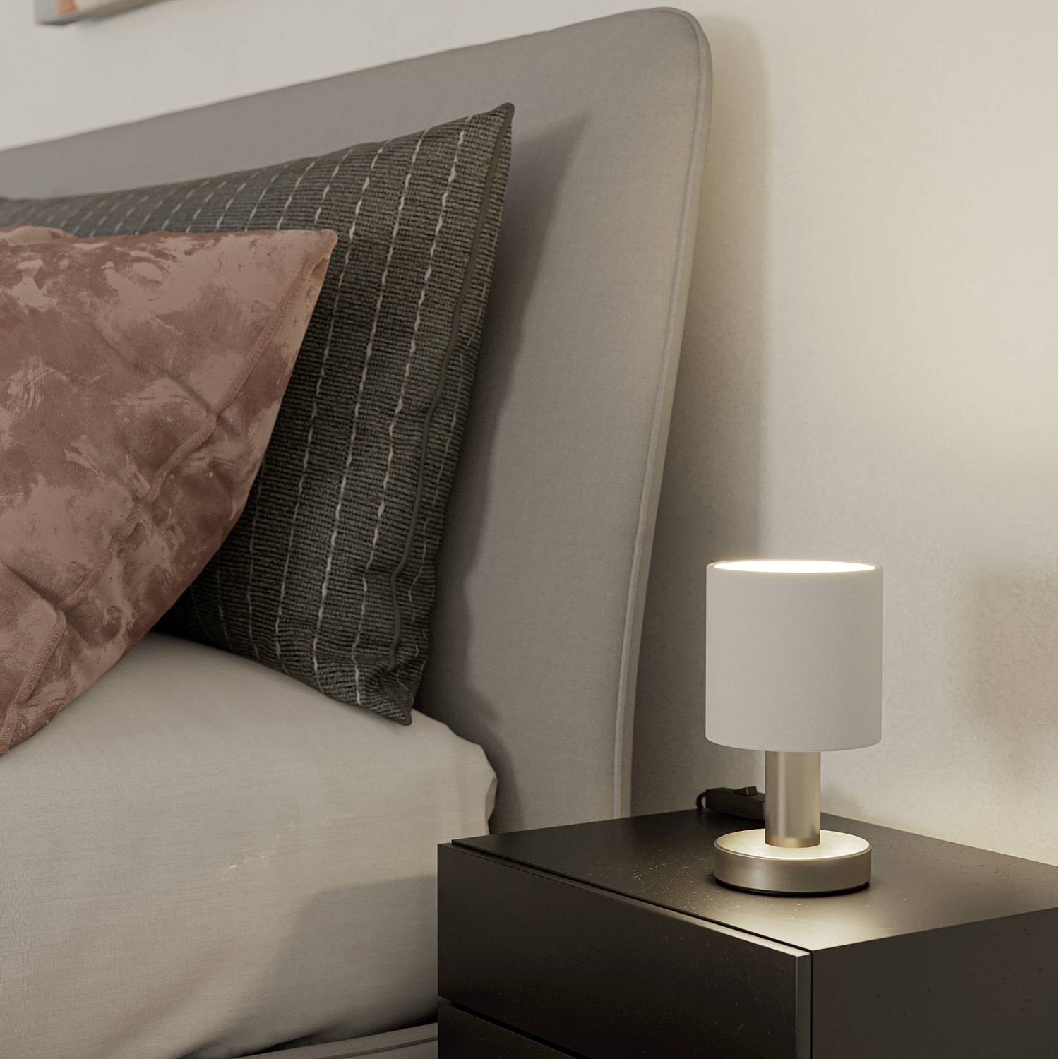 Lampada Scrivania Contemporaneo Montetto Acciaio Grigio Tessuto Bianco E14 Ip20 31841
