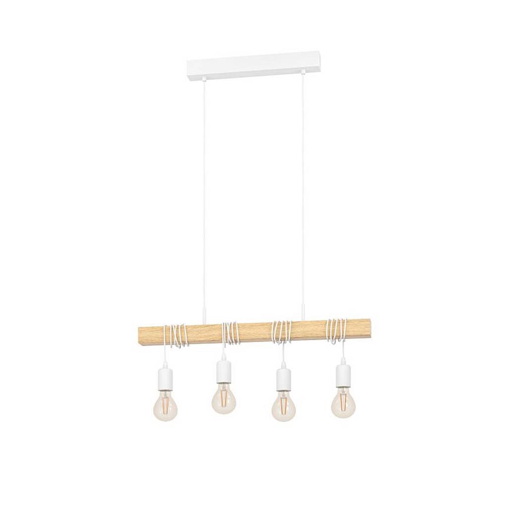 Lampadario A Sospensione Townshend Acciaio Legno 4 Luci E27 Ip20