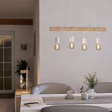 Lampadario A Sospensione Townshend Acciaio Legno 4 Luci E27 Ip20