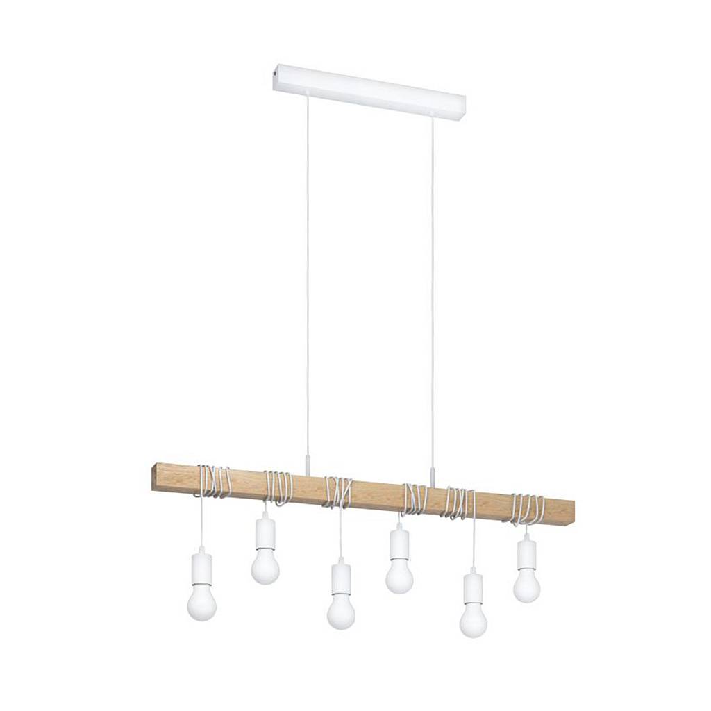Lampadario A Sospensione Townshend Acciaio Legno 6 Luci E27 Ip20