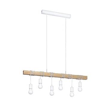 Lampadario A Sospensione Townshend Acciaio Legno 6 Luci E27 Ip20