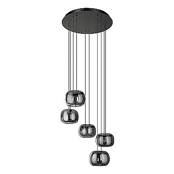 Lampadario Contemporaneo Hortunas Acciaio Nero Trasparente 5 Luci Led 5,8W Ip20 Lampadario Contemporaneo Hortunas Acciaio Nero Trasparente 5 Luci Led 5,8W Ip20