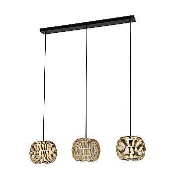 Lampadario Rustico Country Sheldon Acciaio Nero Legno Effetto Legno 3 Luci E27