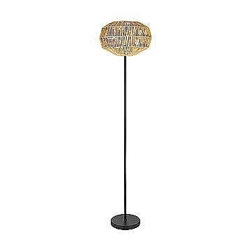 Piantana Rustico Country Sheldon Acciaio Nero Legno Effetto Legno 1 Luce E27