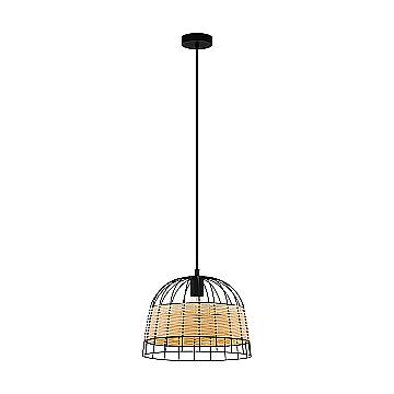 Sospensione Rustica-Country Anwick Metallo Nero E Rattan 1 Luce E27