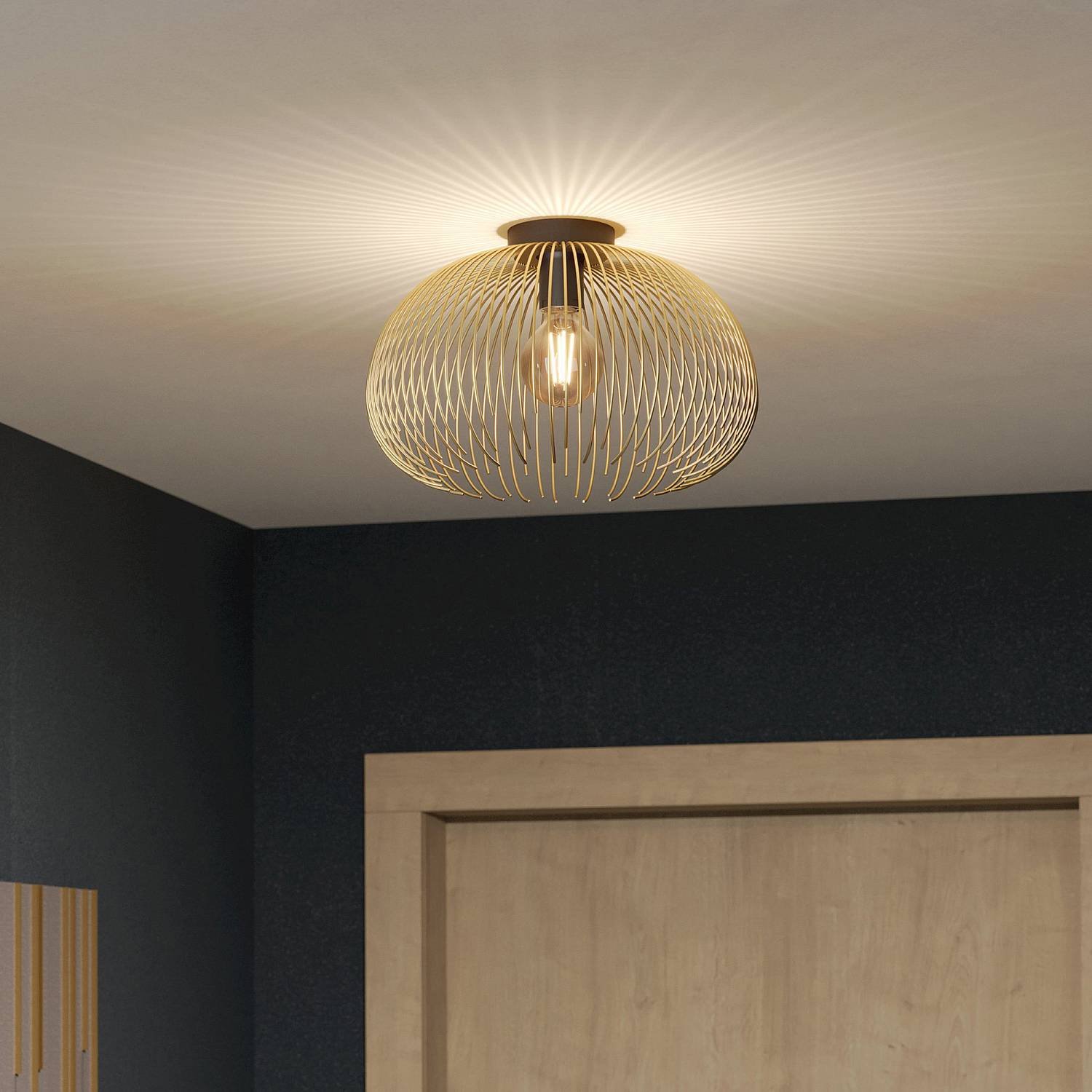 Plafoniera Industrial-Nordico Acciaio Nero E Oro 1 Luce E27 900165
