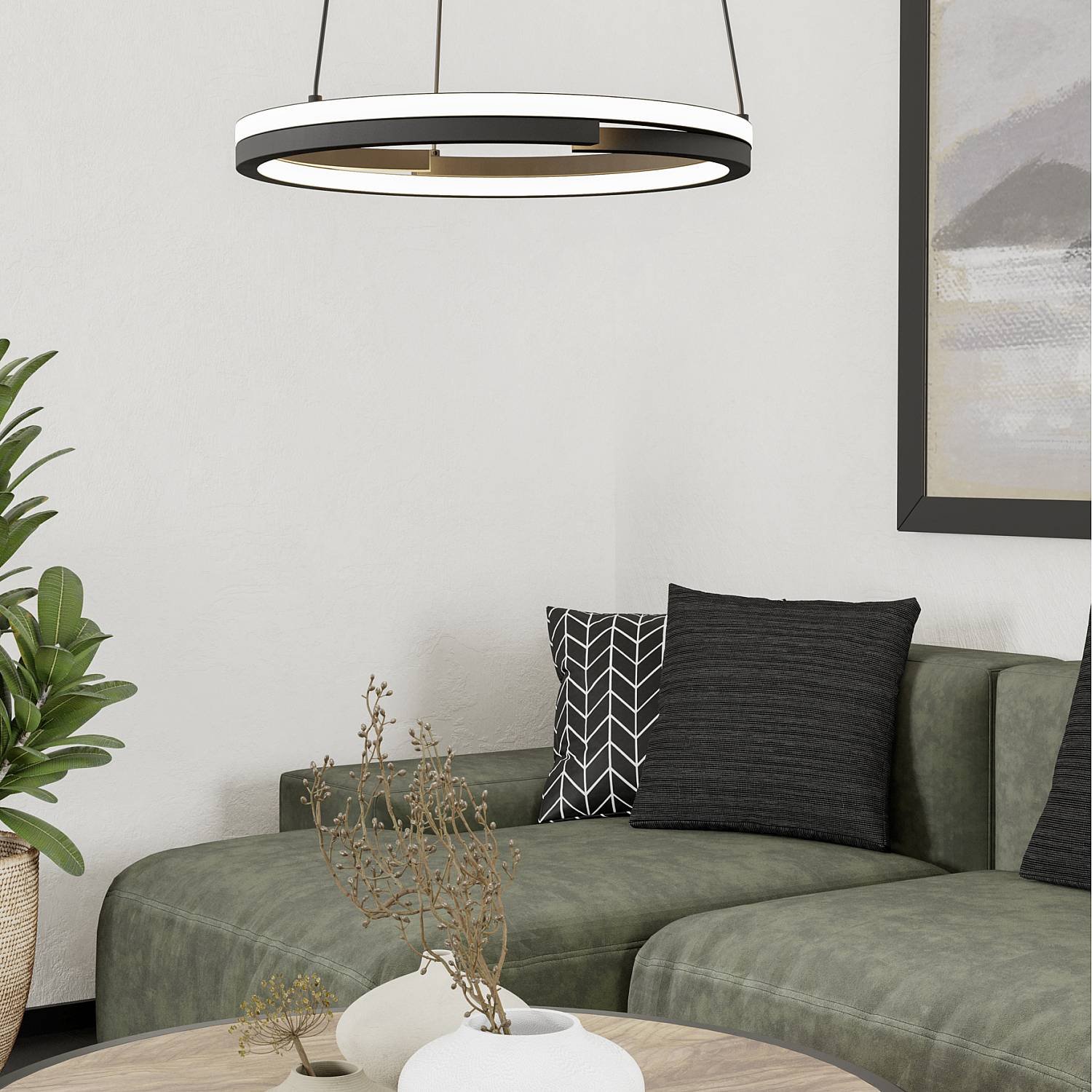 Lampadario Moderno Mezzomonte Alluminio Nero 2 Luci Led 40W 2220+2220Lm Ip20 901822