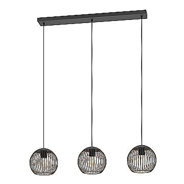 Lampadario Contemporaneo Almanzora Lineare Acciaio Nero 3 Luci E27 Ip20